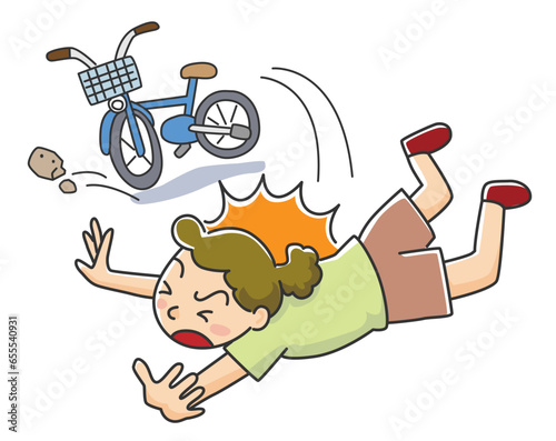 自転車で転んでケガをする女性