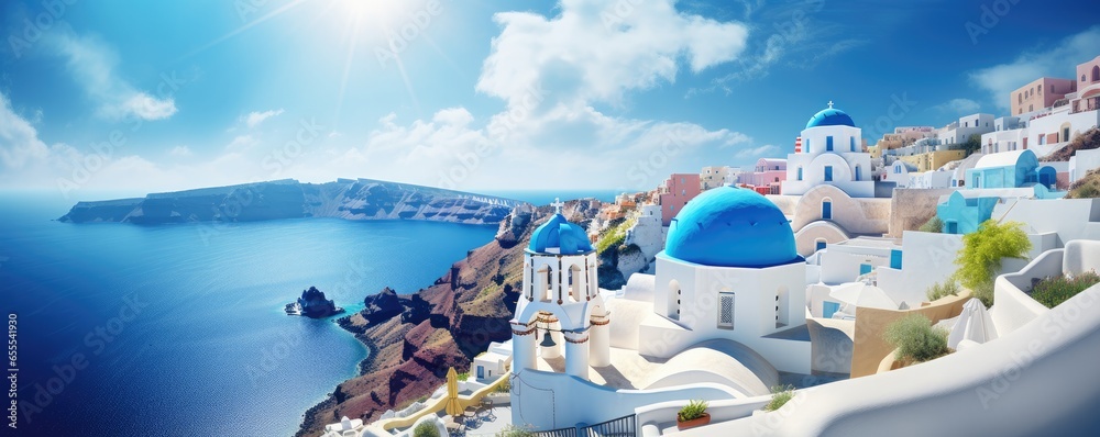 Obraz premium Oia town in Santorini island in Greece. Generative ai