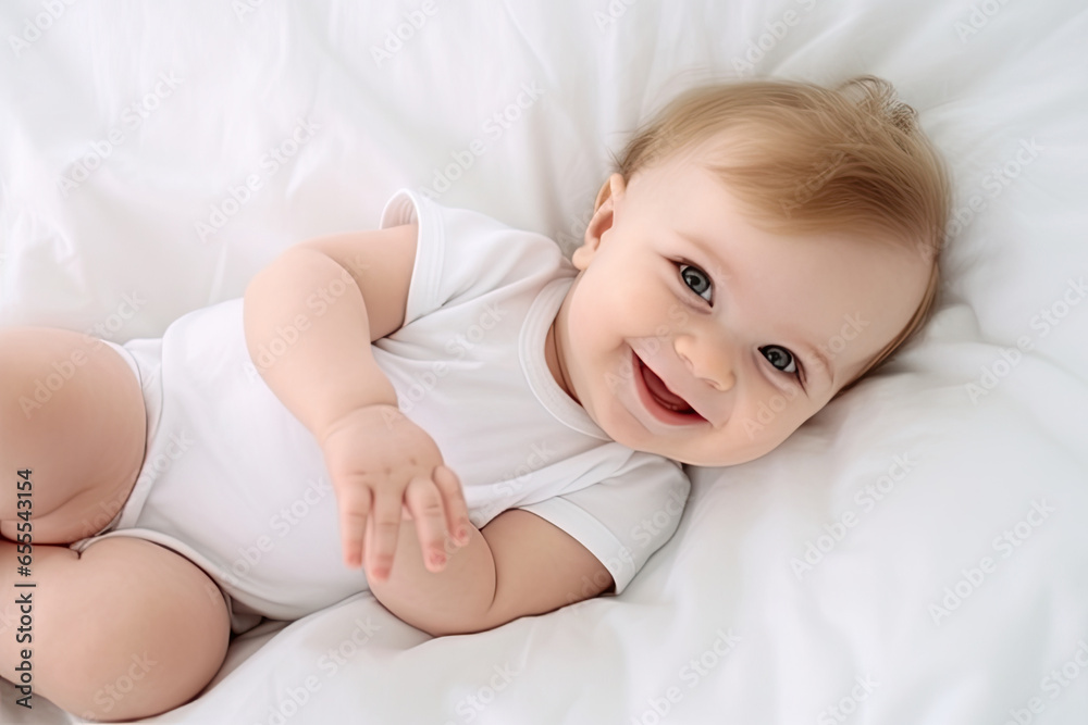 Cute baby with on white background. View from above Cute baby with on white background. View from above