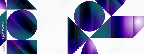 Serene gradient template. Circles and triangles mingle in minimalist perfection. Gentle fusion of forms and hues creates balanced yet captivating backdrop, embodying modern sophistication