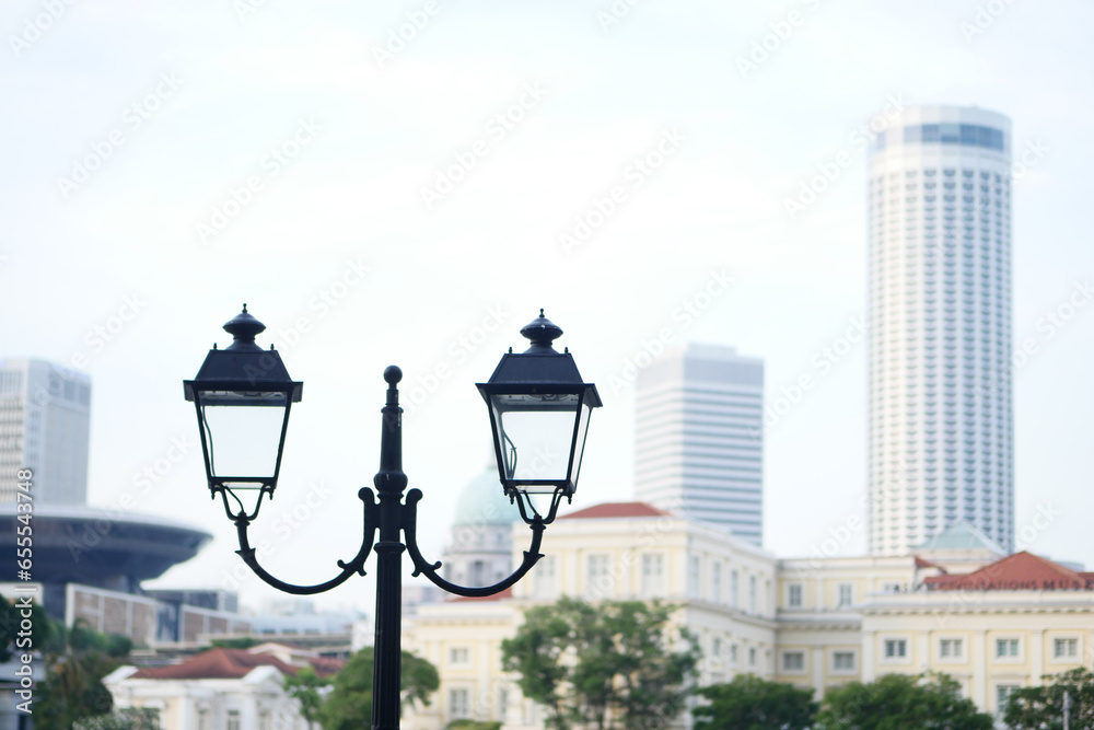 Elegant street lamp surrounded at city 