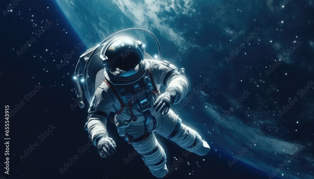 Astronaut floating gracefully in the serene vastness of outer space Astronaut floating gracefully in the serene vastness of outer space