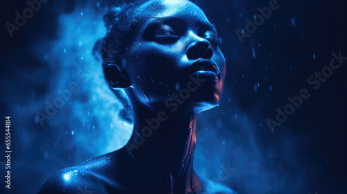 Portrait with mesmerizing blue gel lighting, an ethereal visual experience