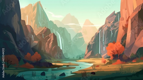 Vivid painting showcasing the charm of mountain and river