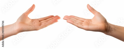 Female, women's hands, palms facing up as if holding something isolated against a white background, Generative AI