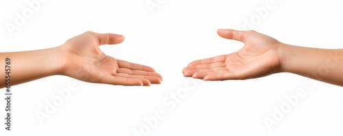 Female, women's hands, palms facing up as if holding something isolated against a white background, Generative AI