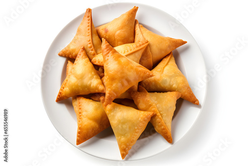 delicious plate of samosas isolated on white background photo