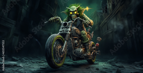 the rat fink driving royal enfield classic green. Generative Ai content photo