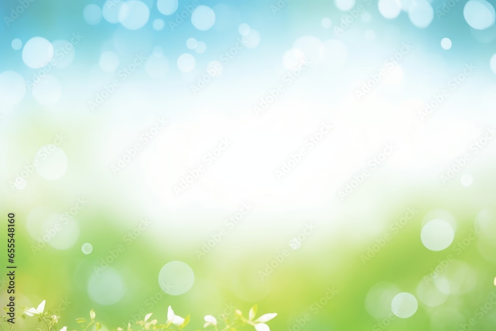 A spring background of blue and green, blurred foilage and sky with bright bokeh, Generative AI A spring background of blue and green, blurred foilage and sky with bright bokeh, Generative AI