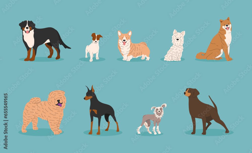 Vetor de Dogs collection. Vector illustration of funny cartoon ...