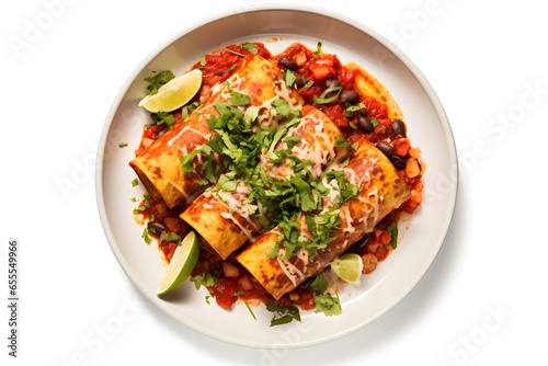 delicious plate of enchiladas isolated on white