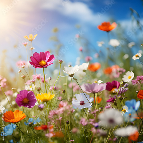 field of flowers flower, nature, spring, summer, field, garden, yellow, flowers, plant, orange, flora, blossom, 