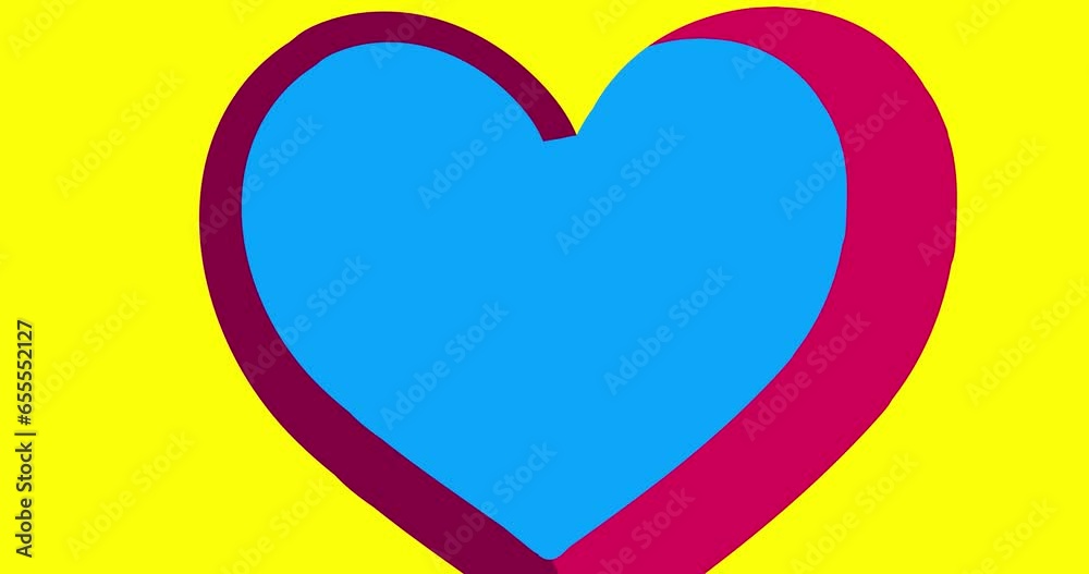 Heart with third dimension wipe transition pink yellow isolated. Cute wipe hole animation cartoon. Seamless loop motion design element isolated. Love, business, art, fashion, etc...