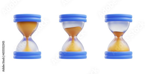 3d realistic set of hourglass or sandclock vector illustrations, render watch isolated icons, Time management concept