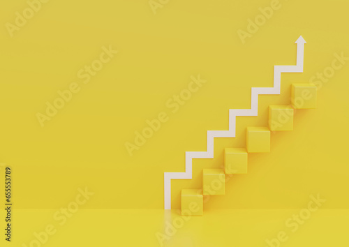 3DCG｜ステップアップ・キャリアアップ・スキルアップをイメージさせる黄色い背景素材