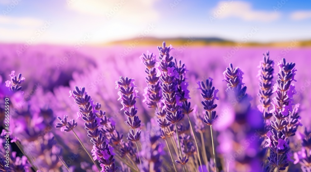 Obraz premium Vast lavender fields on a sunny day