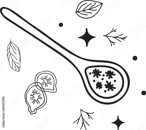 Spoon Herbs Spices Yoga Symbols