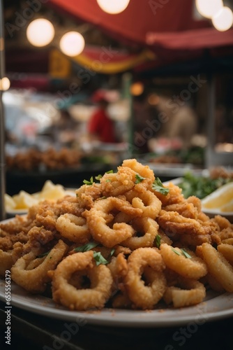 A delicious plate of crispy onion rings on a rustic wooden table