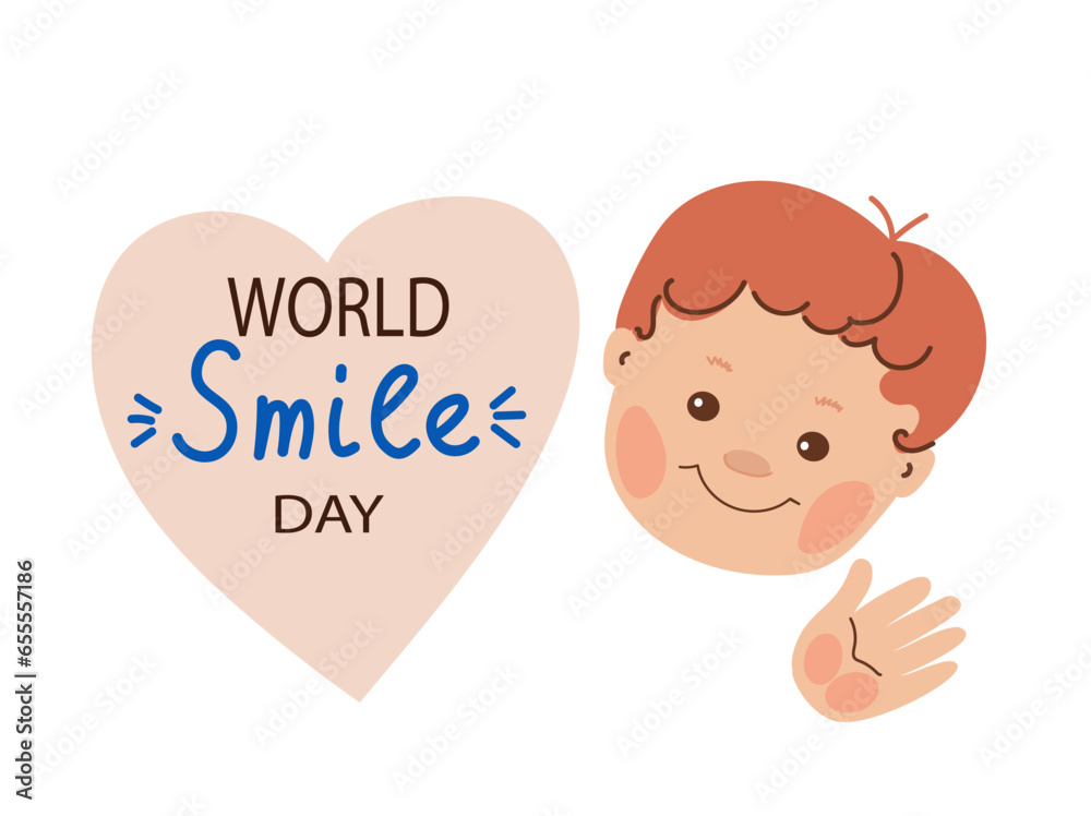 Little boy smiling. World smile day horizontal banner.Vector doodle cartoon illustration. Little boy smiling. World smile day horizontal banner.Vector doodle cartoon illustration.