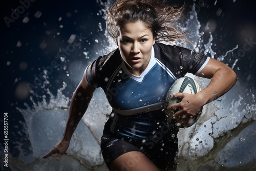 Female rugby players competing on the rugby field