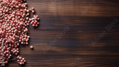 Buckwheat Grain on Wood Background with Copy Space