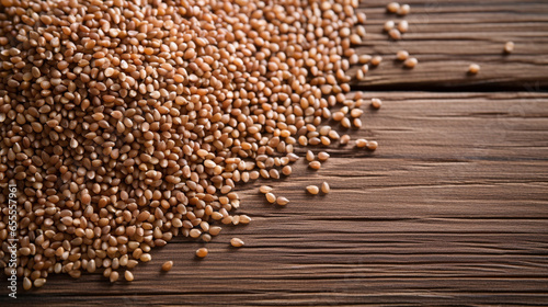 Buckwheat Grain on Wood Background with Copy Space