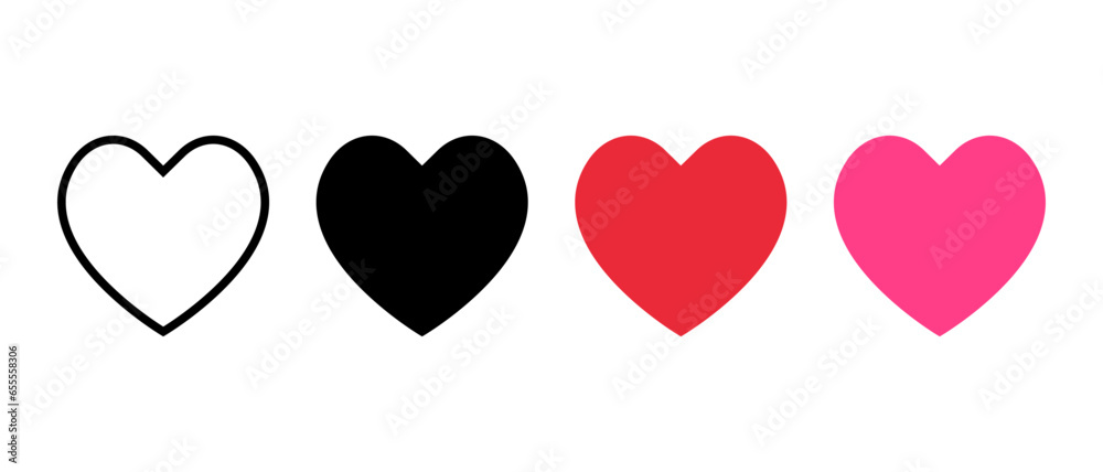 Heart icon vector collection. Love, like sign symbol in flat style