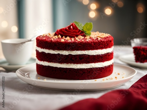 Red velvet cake recipe photography  blurred background