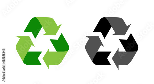 Recycling, reuse, recycle icon vector in flat style. Symbol consisting of three chasing arrows folded