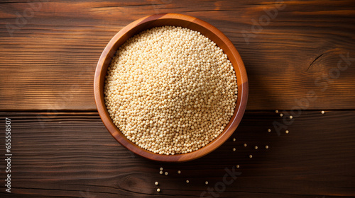 Quinoa Grain Photograph on Wooden Background with Ample Copy Space