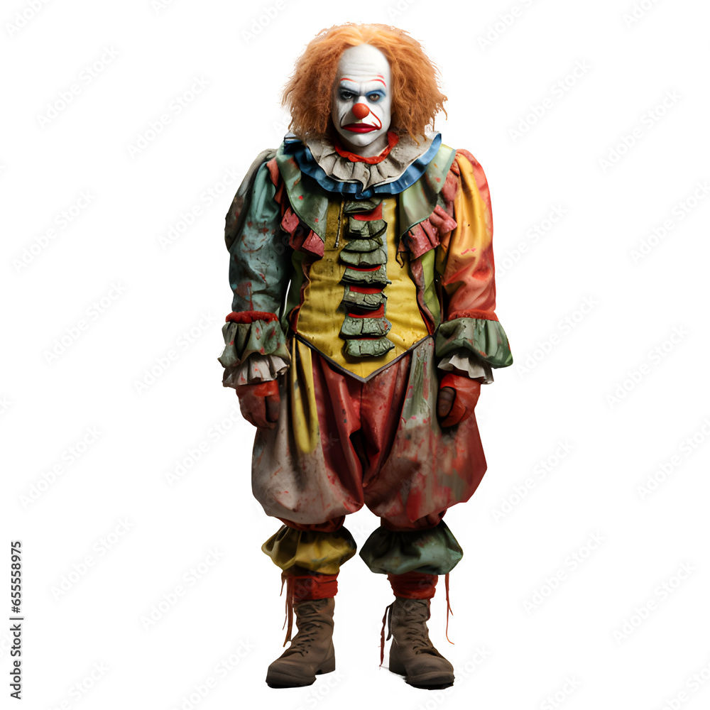 clown ghost front view png ,scary clown isolated on transparent background ,generative ai