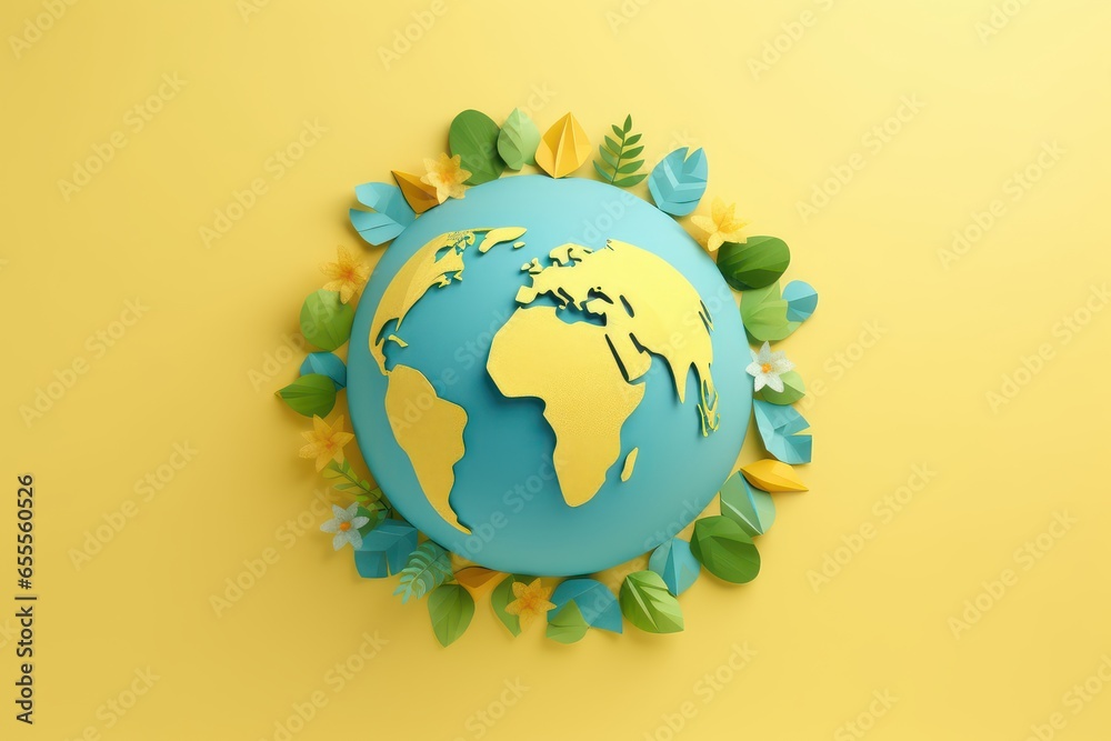 Eco Friendly Earth Papercraft Style, Save the World Background, Earth day, Environment Day.
