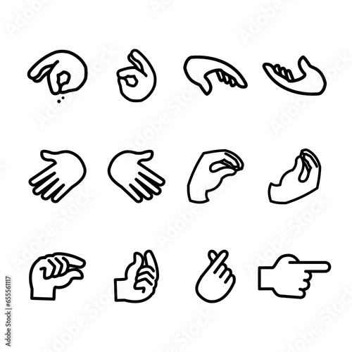 Hand gesture line icons set. Collection of hand gestures. Vector illustration photo