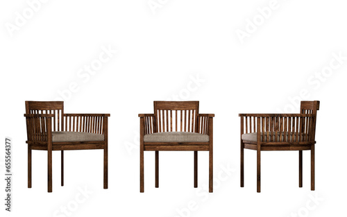 wooden chair isolated on white,3d randering, isomatic