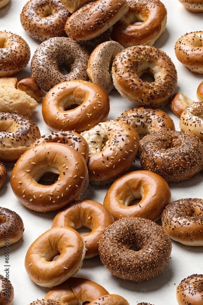 A colorful assortment of freshly baked bagels on a table