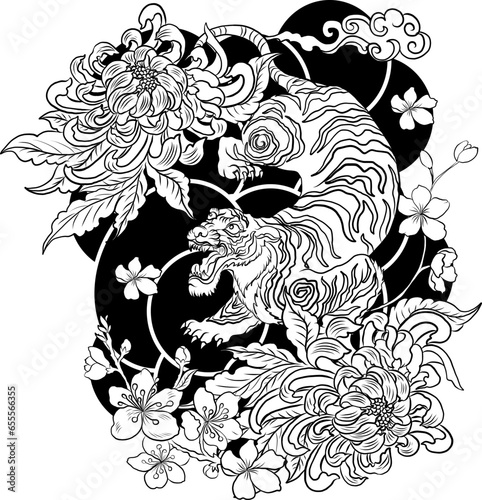 Tiger face sticker vector.Tiger head traditional tattoo.Tiger roaring for printing on T-shirt.