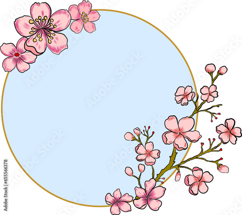 Free hand Sakura flower vector set, Beautiful line art Peach blossom isolate on white background.Branch of cherry blossom for printing on wallpapers and sticker.Japanese flower.Golden line art.