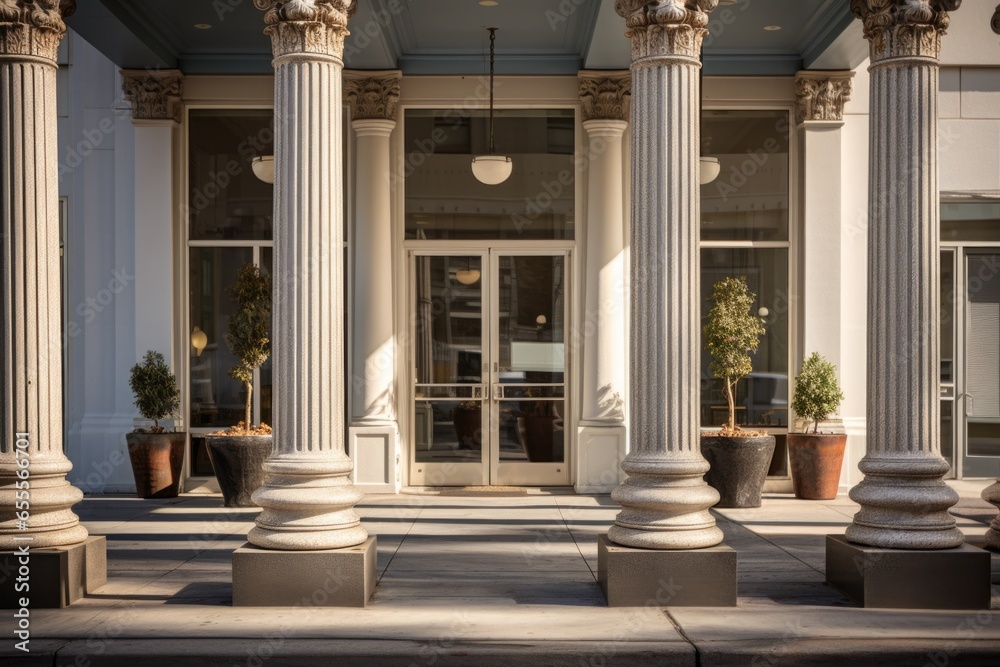 Fototapeta premium antique columns flanking an office building entrance