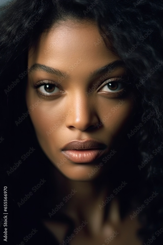 Eye level portrait of a black woman with beautiful eyes and striking beauty. Eye level portrait of a black woman with beautiful eyes and striking beauty.