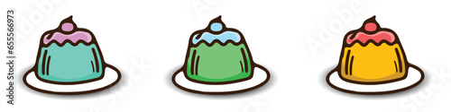 vector jelly pudding in different colors. sweet food, sweet jelly, agar agar, agar pudding, for icons, illustration of jelly pudding