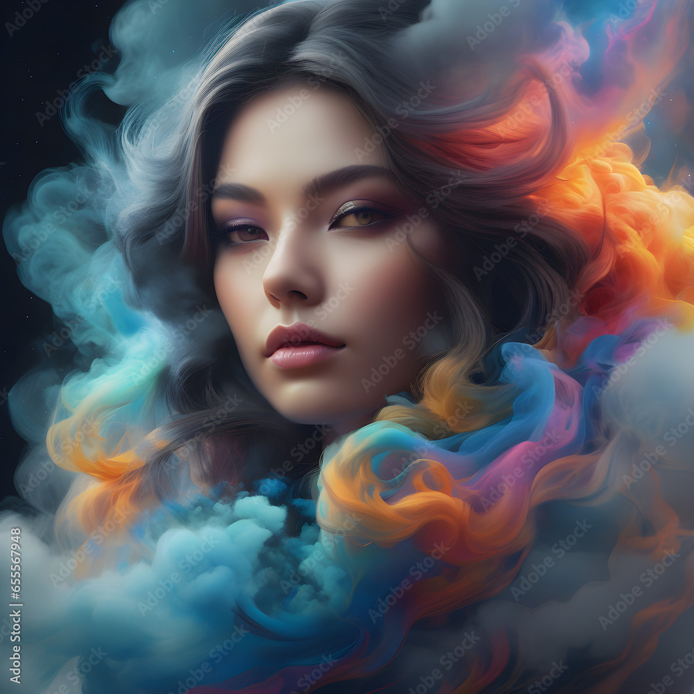 portrait of a woman with magical colors