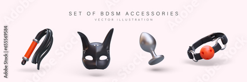 Accessories for role playing sex games. Domination and submission, hard sex. Stimulation of erogenous zones. Toys for control and punishment. Illustrations for sex shop