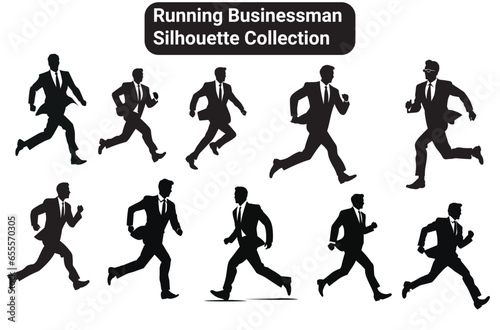 running businessman silhouette vector collection