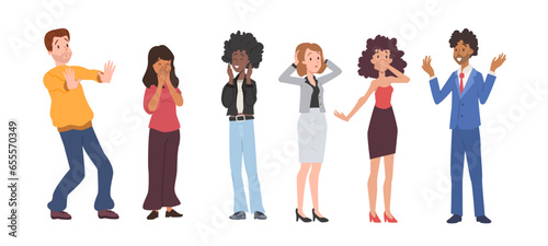 Set of adult positive and negative surprised people flat style, vector illustration