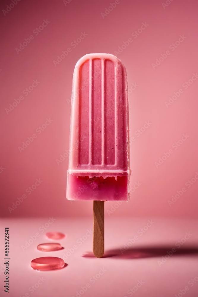 A pink popsicle on a matching pink background A pink popsicle on a matching pink background