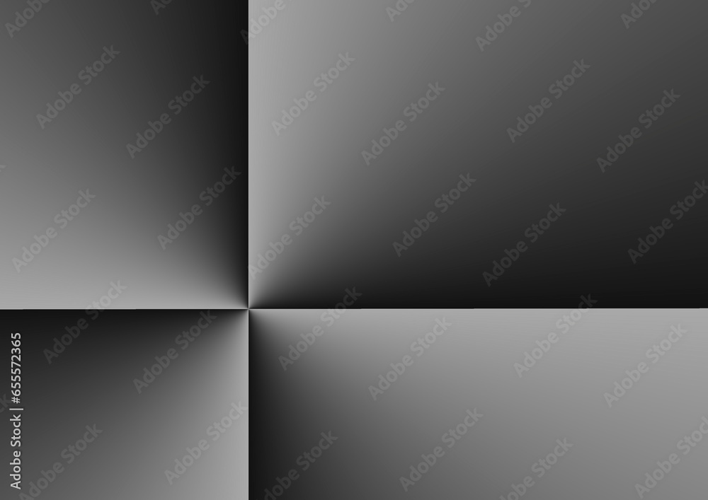 black and white illustration of a rectangular surface with folds in space with an angular front light creating shadows, diffuser filter, conceptual