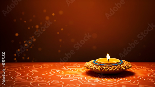 Happy Diwali background with beautiful Diya and colorful rangoli - ai generative