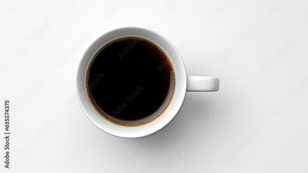 White coffee cup, mug with hot black coffee, isolated design element, top view. Generative Ai White coffee cup, mug with hot black coffee, isolated design element, top view. Generative Ai