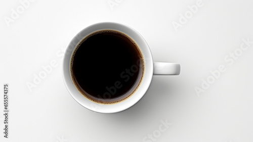 White coffee cup, mug with hot black coffee, isolated design element, top view. Generative Ai