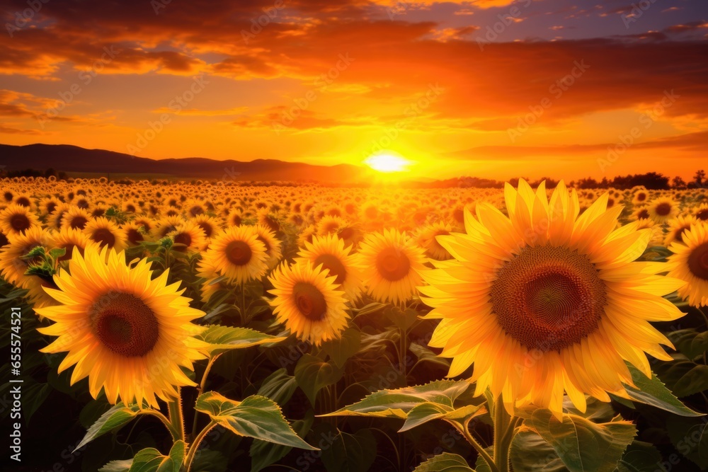 Fototapeta premium sunflower field turning towards the sun